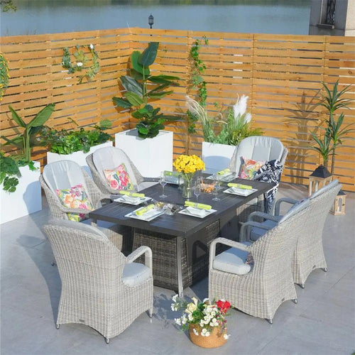 6-Seat Outdoor Fire Pit Dining Set-Rectangle Fire Pit Table (PAG-1106RA+009HL) - Direct Wicker