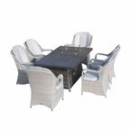 6-Seat Outdoor Fire Pit Dining Set-Rectangle Fire Pit Table (PAG-1106RA+009HL) - Direct Wicker