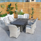 6-Seat Outdoor Fire Pit Dining Set-Rectangle Fire Pit Table (PAG-1106RA+009HL) - Direct Wicker