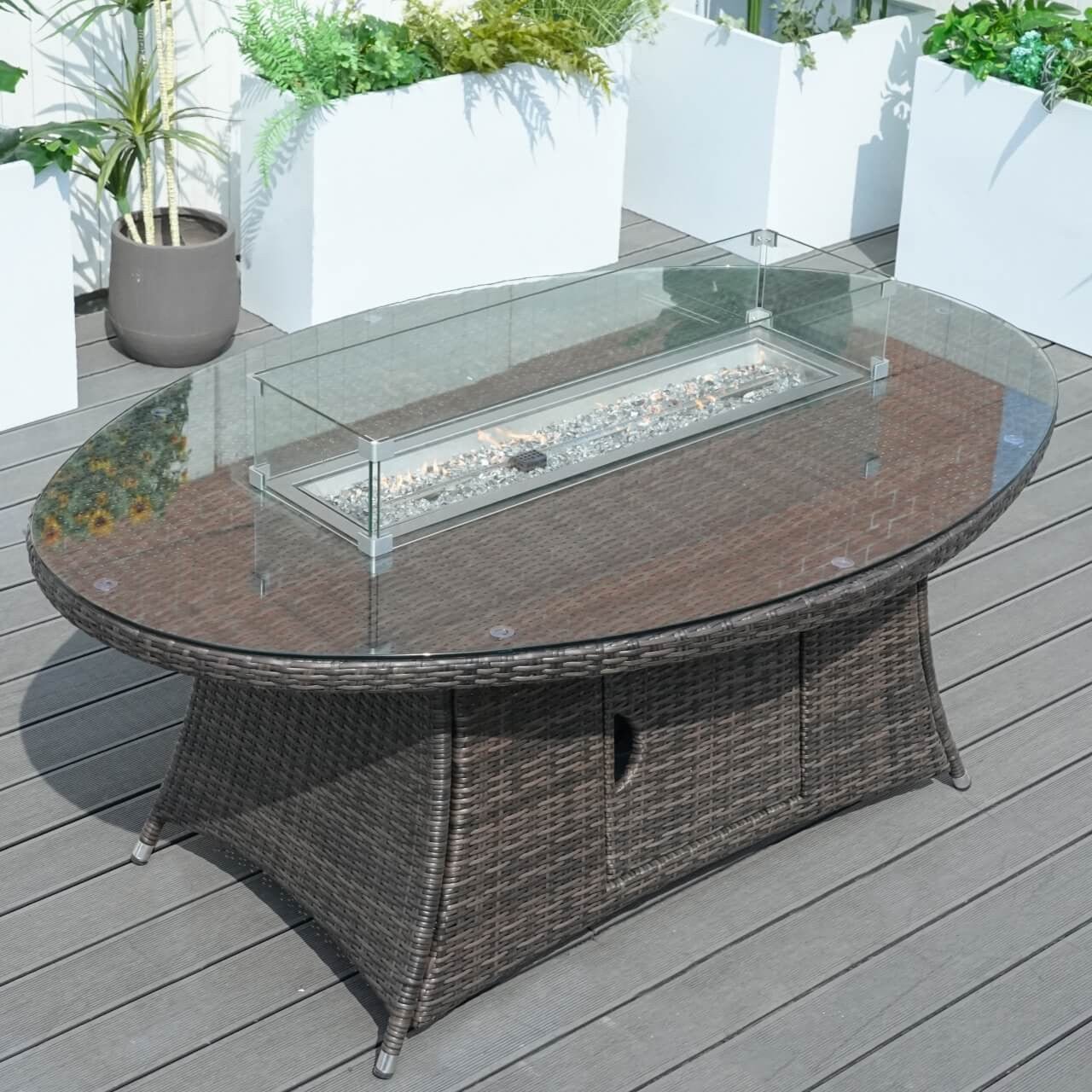 6 - Seat Oval Fire Pit Table (PAG - 1106O - T) - Direct Wicker