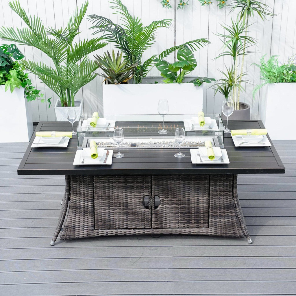 6 - Seat Rectangle Fire Pit Table with Aluminum Top (PAG - 1106RA - T) - Direct Wicker