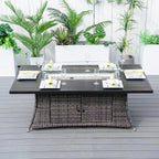 6 - Seat Rectangle Fire Pit Table with Aluminum Top (PAG - 1106RA - T) - Direct Wicker