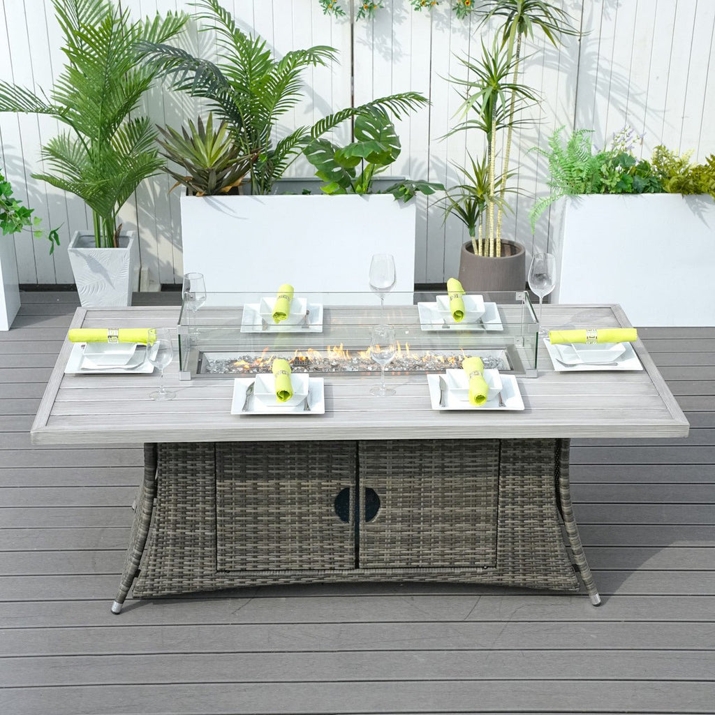 6 - Seat Rectangle Fire Pit Table with Aluminum Top (PAG - 1106RA - T) - Direct Wicker