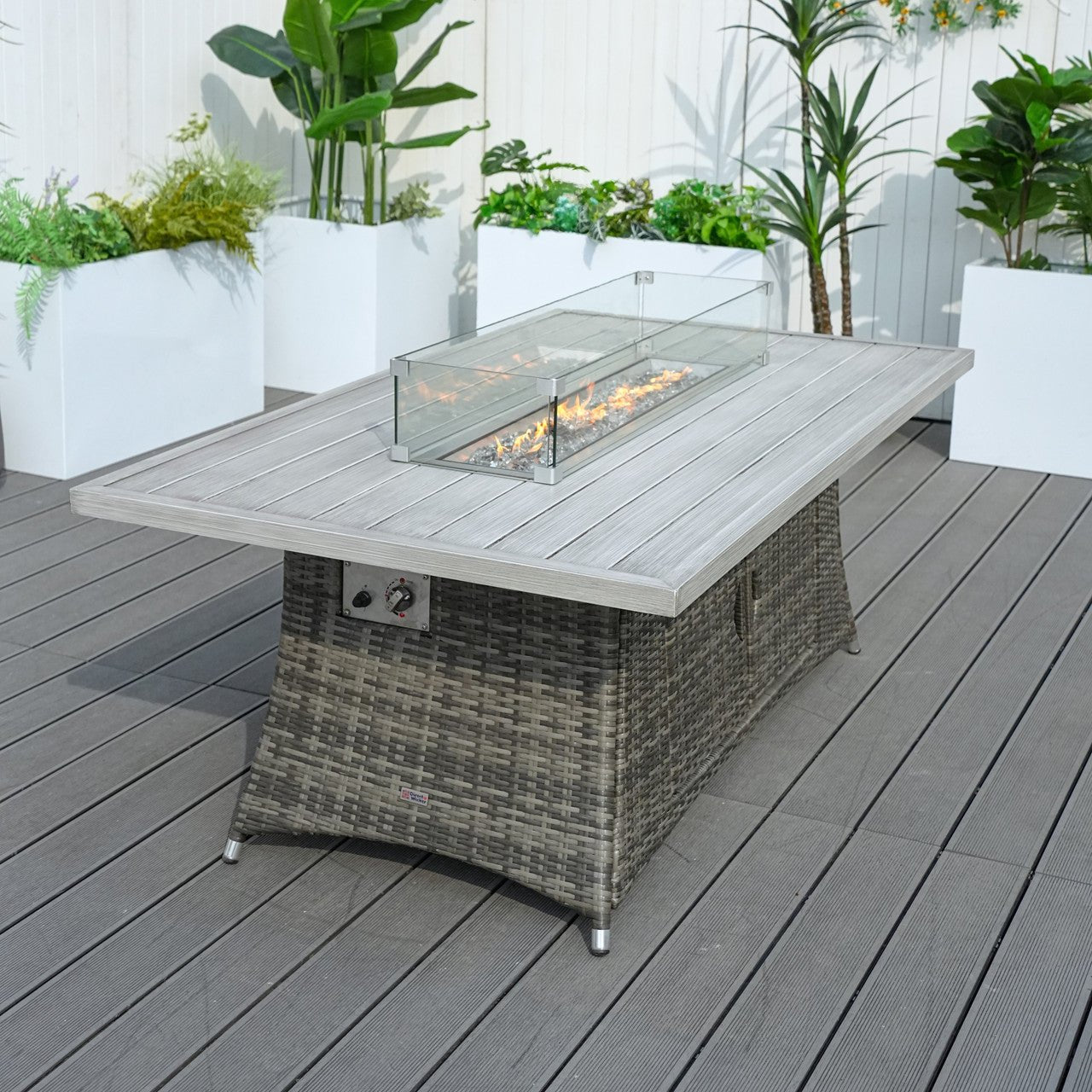 6 - Seat Rectangle Fire Pit Table with Aluminum Top (PAG - 1106RA - T) - Direct Wicker