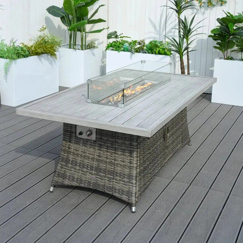 6 - Seat Rectangle Fire Pit Table with Aluminum Top (PAG - 1106RA - T) - Direct Wicker