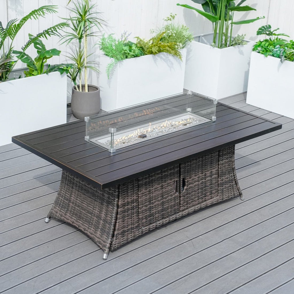 6 - Seat Rectangle Fire Pit Table with Aluminum Top (PAG - 1106RA - T) - Direct Wicker