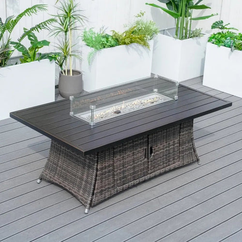6 - Seat Rectangle Fire Pit Table with Aluminum Top (PAG - 1106RA - T) - Direct Wicker