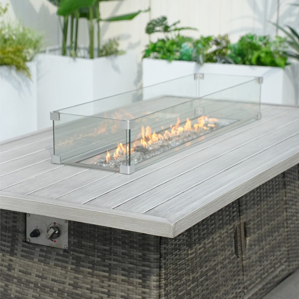 6 - Seat Rectangle Fire Pit Table with Aluminum Top (PAG - 1106RA - T) - Direct Wicker