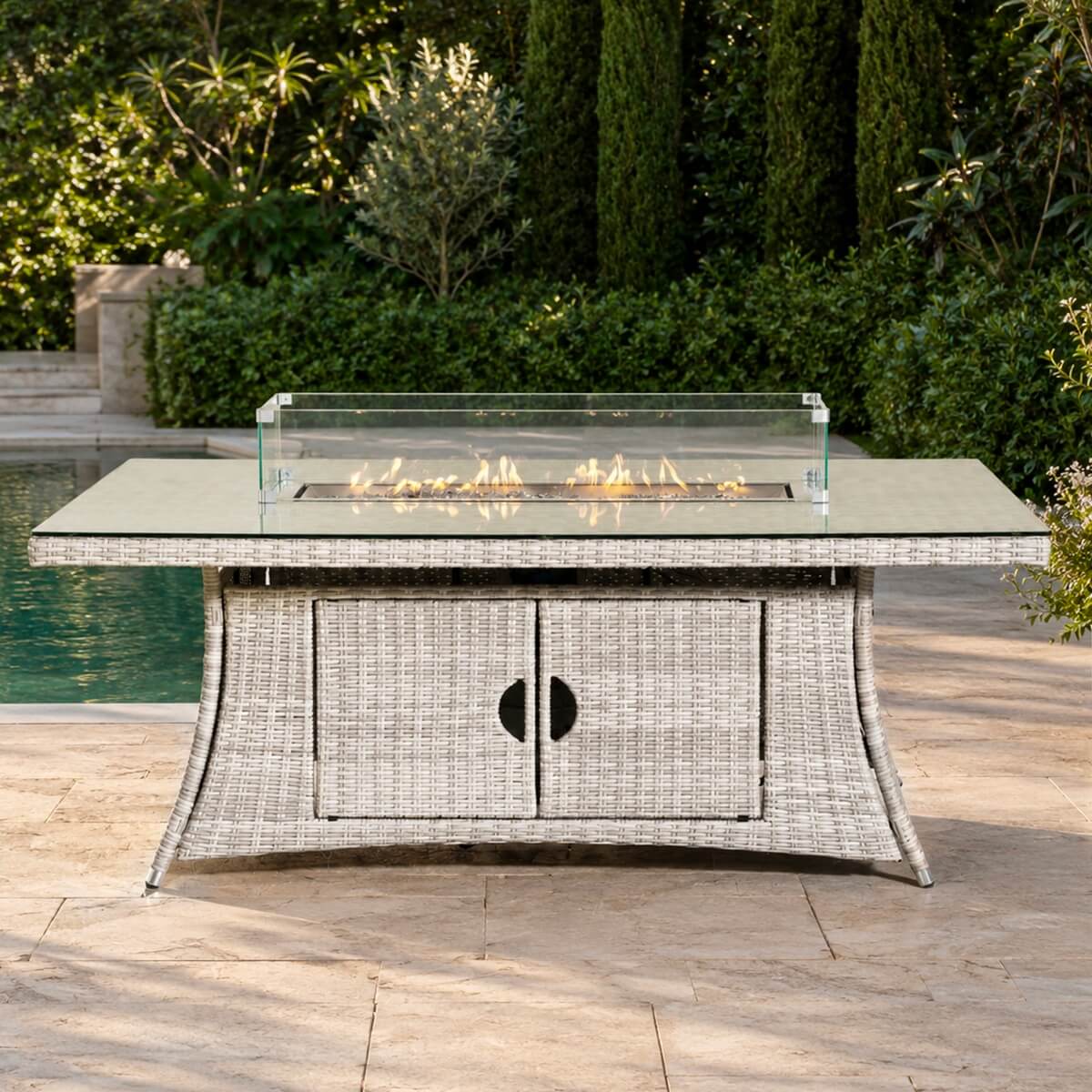 6-Seat Rectangular Fire Pit Table (PAG-1106R-T) - Direct Wicker
