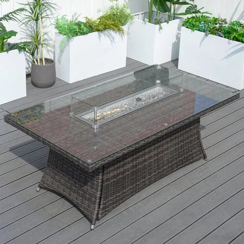6 - Seat Rectangular Fire Pit Table (PAG - 1106R - T) - Direct Wicker
