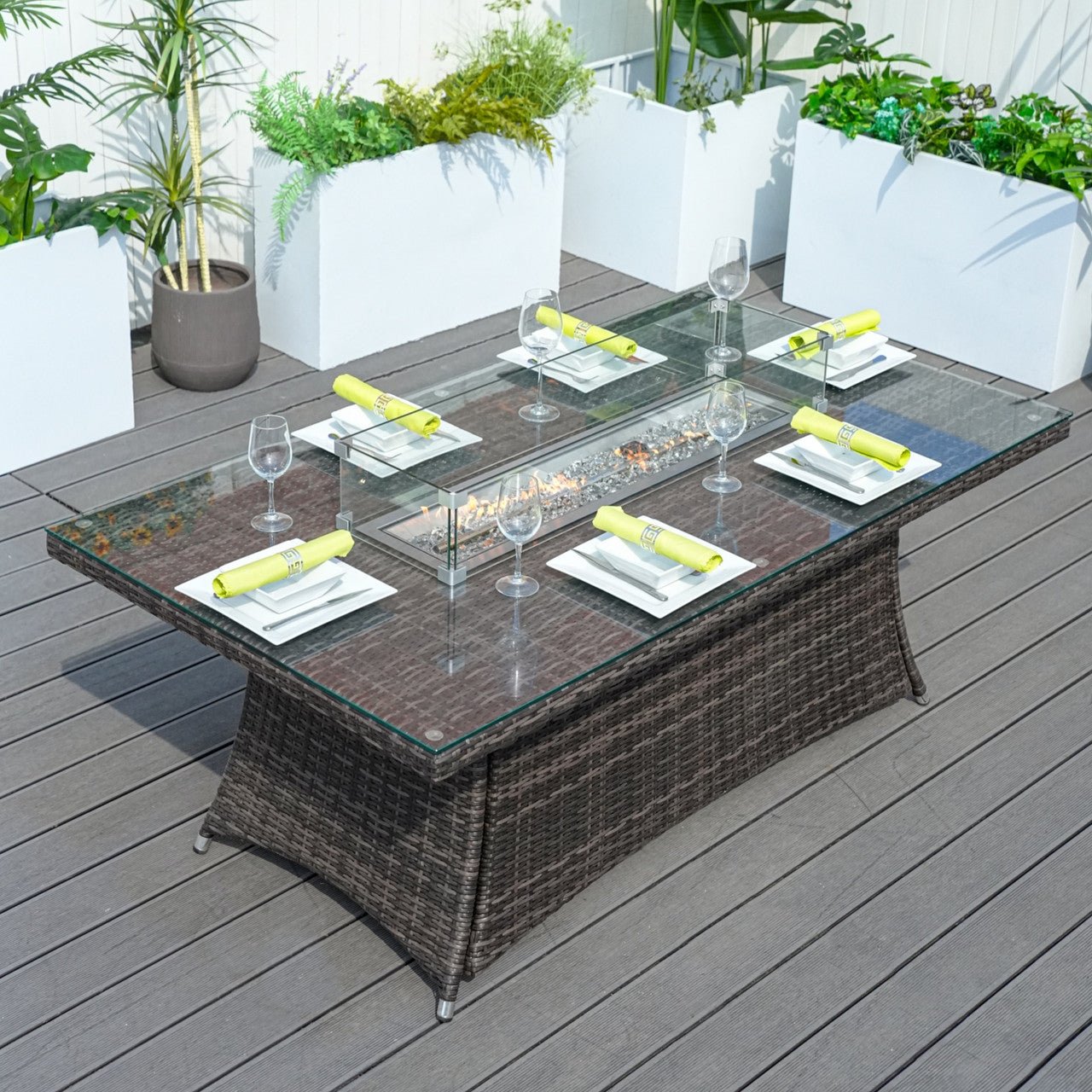 6 - Seat Rectangular Fire Pit Table (PAG - 1106R - T) - Direct Wicker