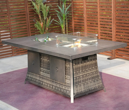 6 - Seat Rectangular Fire Pit Table with Ice Bucket (PAG - 1106FI - T) - Direct Wicker