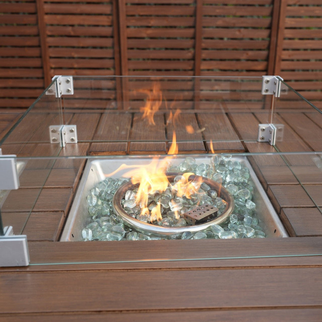 6 - Seat Rectangular Fire Pit Table with Ice Bucket (PAG - 1106FI - T) - Direct Wicker