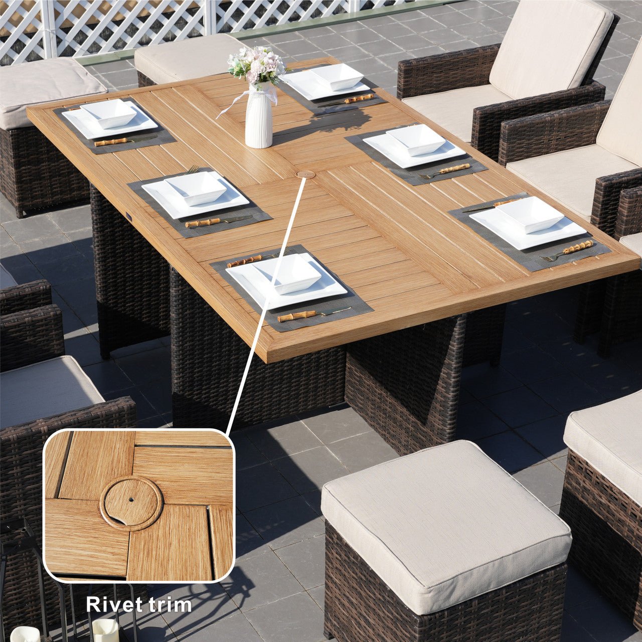 6 - Seat Rectangular OutdoorDining Table (PAD - 3234 - Table) - Direct Wicker