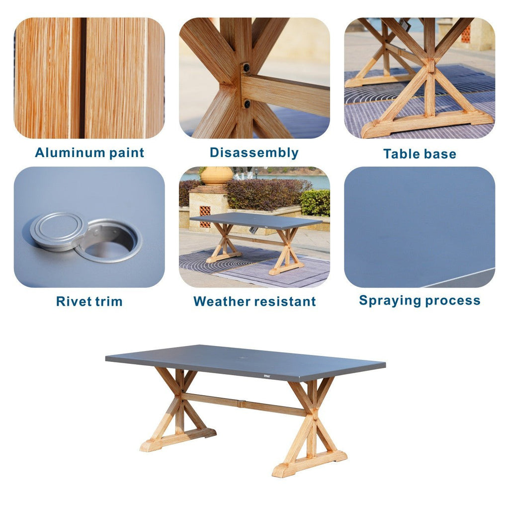 6 - Seat Rectangular OutdoorDining Table with Aluminum Tabletop (PAD - 2340TA - Table) - Direct Wicker