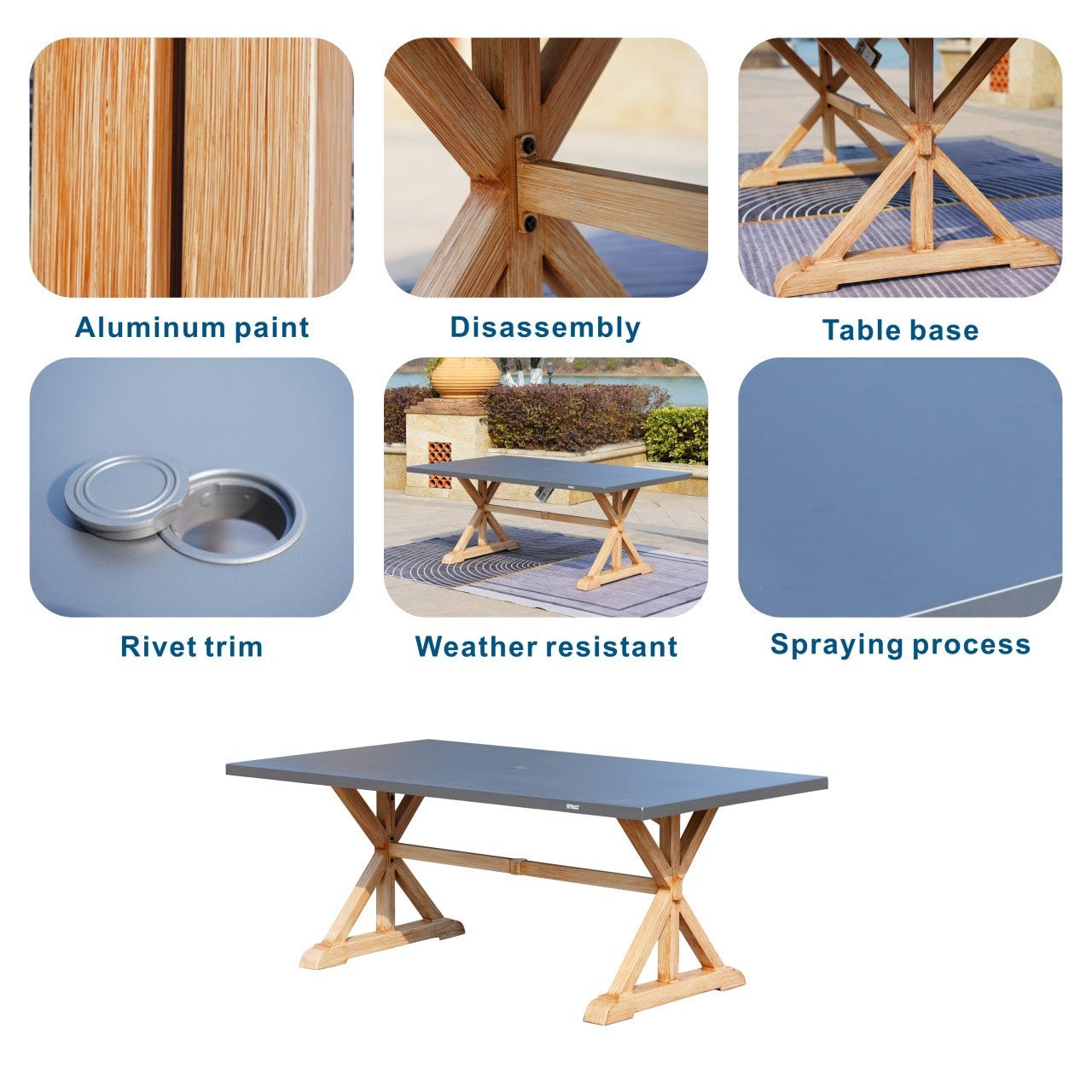 6 - Seat Rectangular OutdoorDining Table with Aluminum Tabletop (PAD - 2340TA - Table) - Direct Wicker
