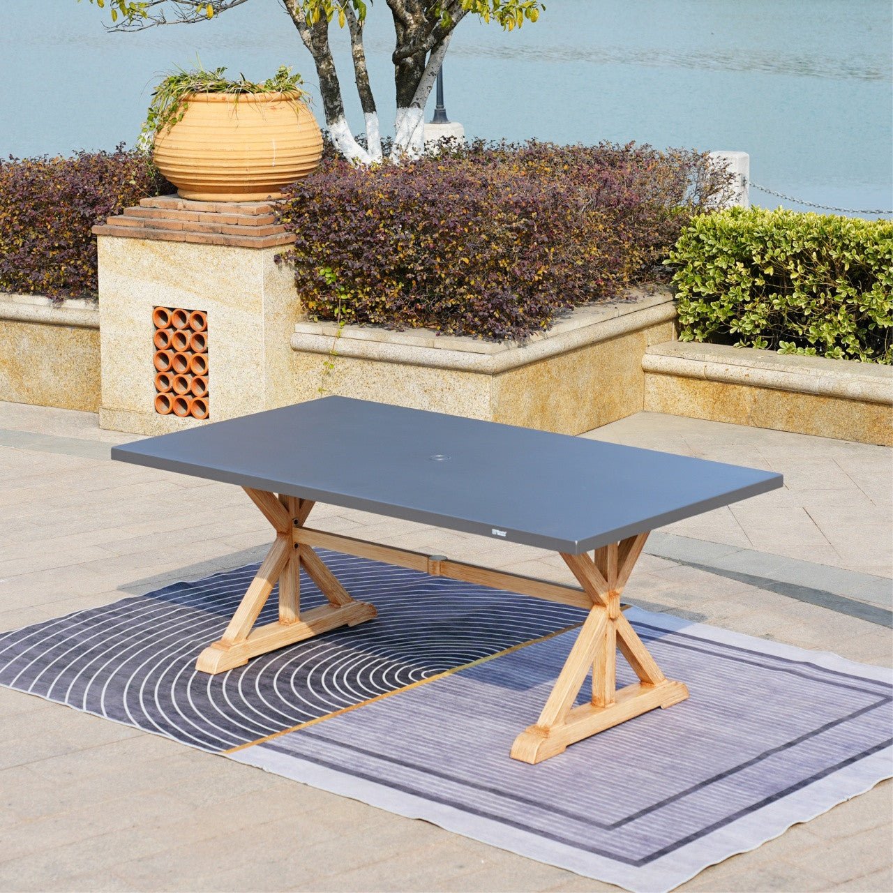 6 - Seat Rectangular OutdoorDining Table with Aluminum Tabletop (PAD - 2340TA - Table) - Direct Wicker