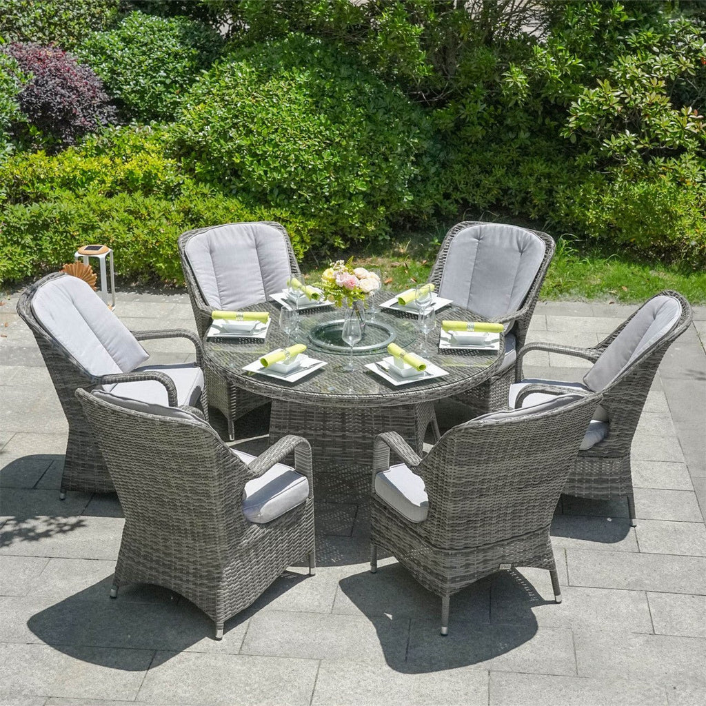6 - Seat Round Outdoor Dining Table with Glass Turntable (PAD - 1711 - Table) - Direct Wicker