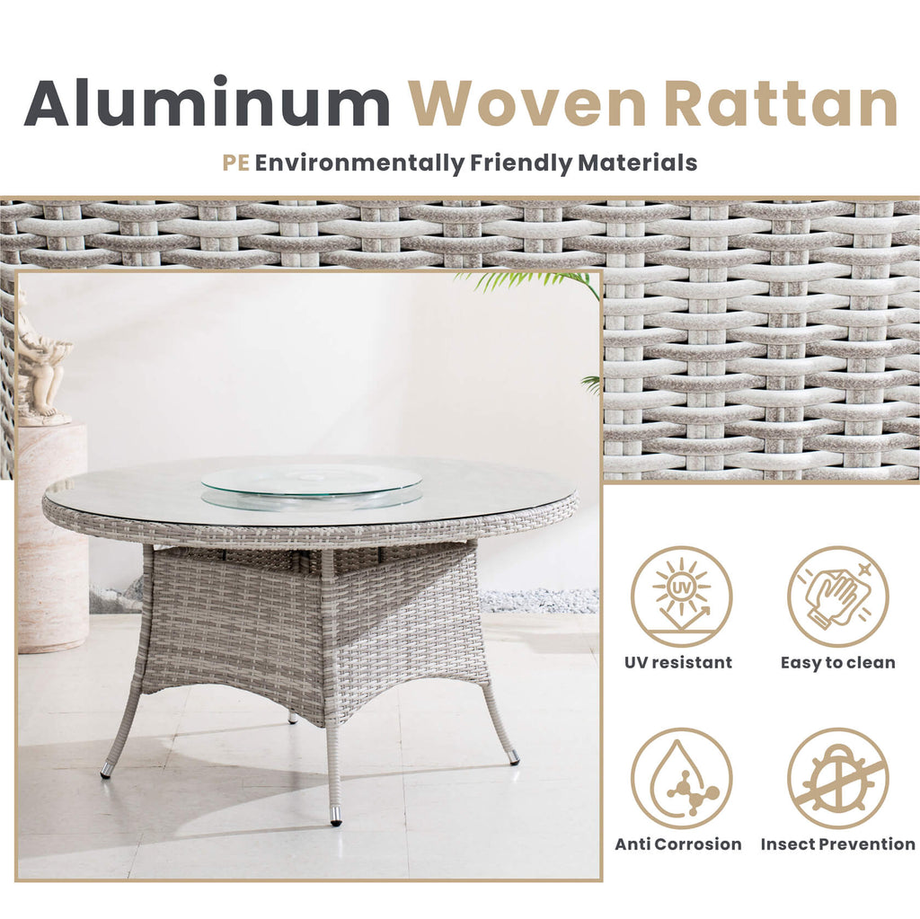 6 - Seat Round Outdoor Dining Table with Glass Turntable (PAD - 1711 - Table) - Direct Wicker