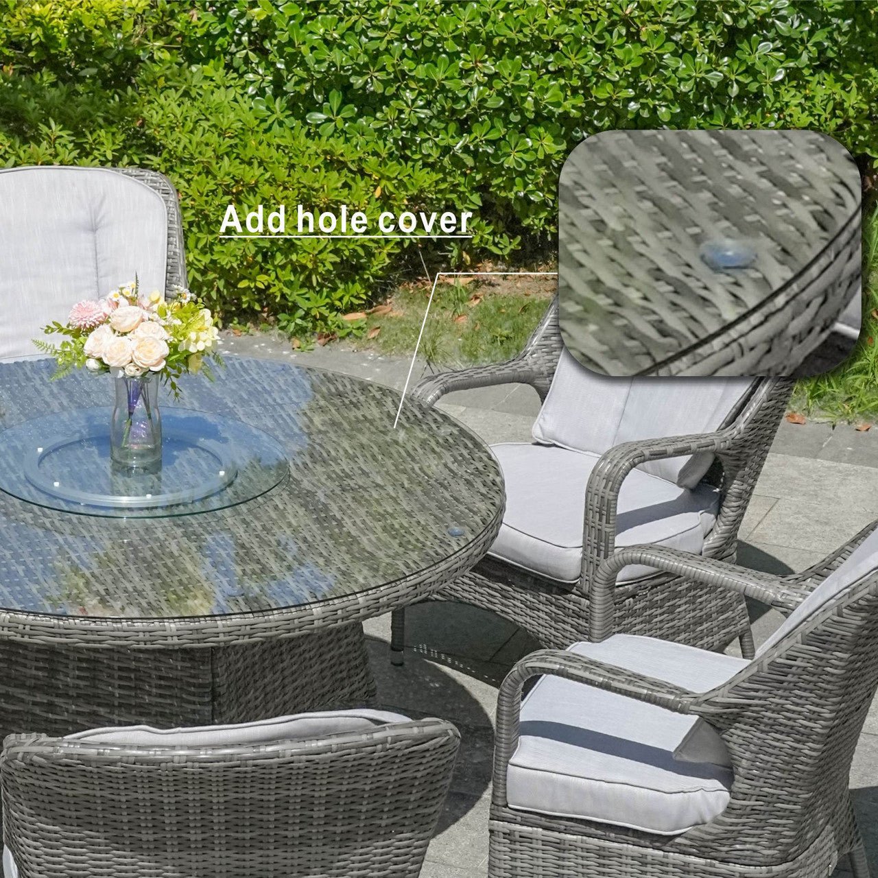 6 - Seat Round Outdoor Dining Table with Glass Turntable (PAD - 1711 - Table) - Direct Wicker