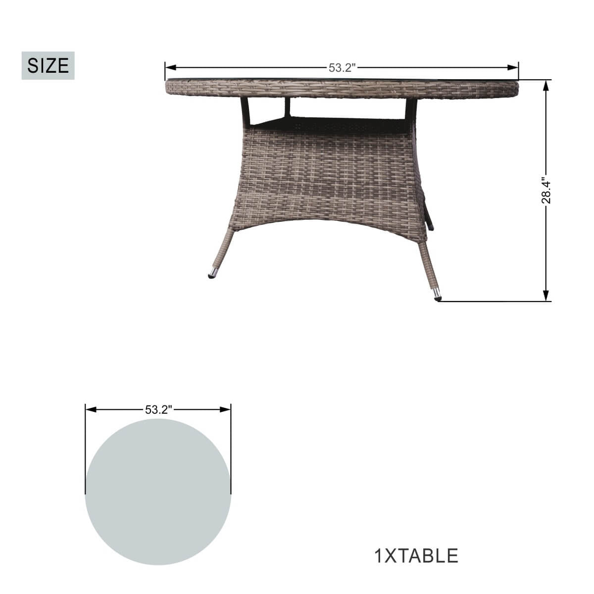 6 - Seat Round Outdoor Dining Table with Glass Turntable (PAD - 1711 - Table) - Direct Wicker