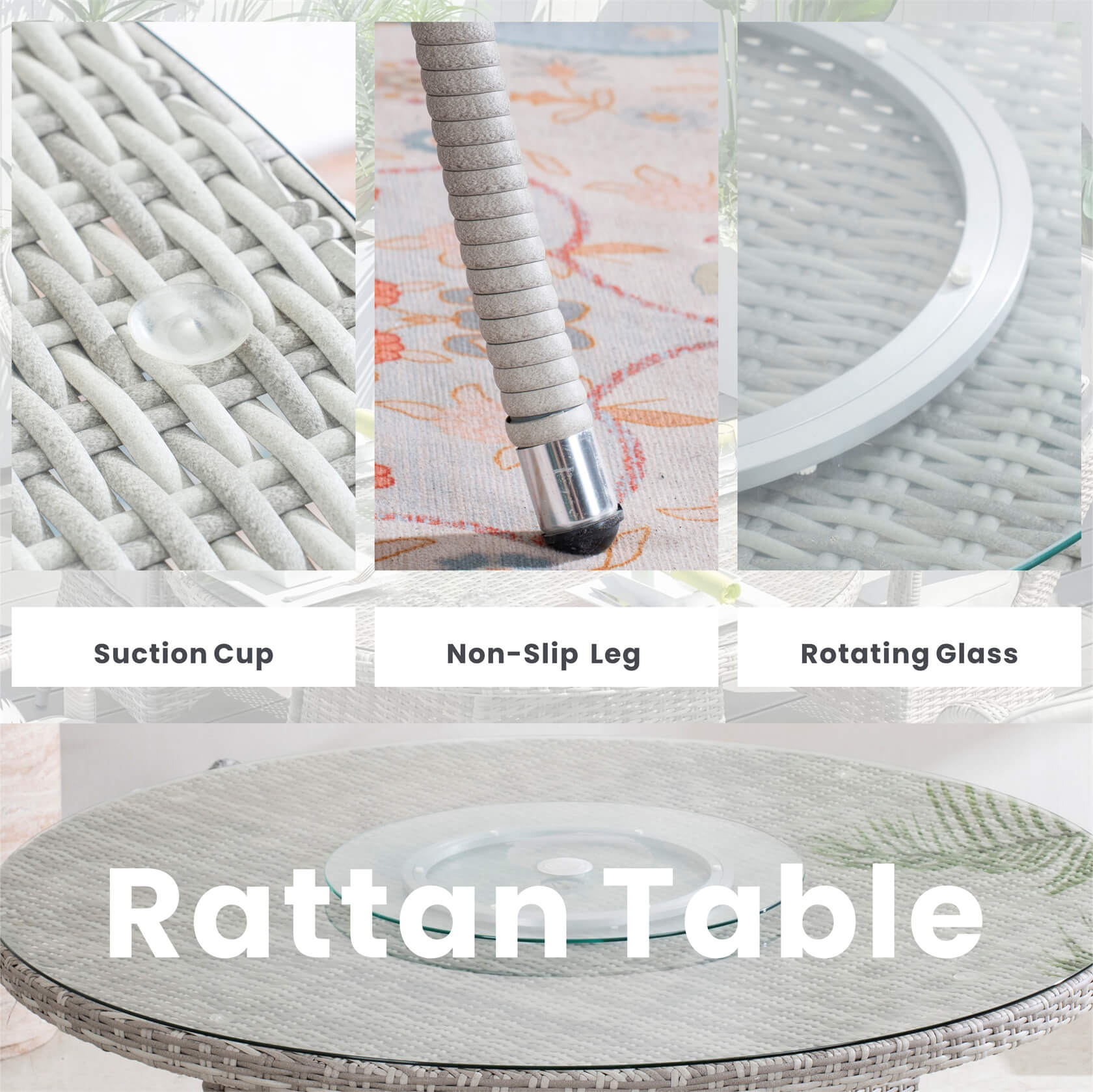 6 - Seat Round Outdoor Dining Table with Glass Turntable (PAD - 1711 - Table) - Direct Wicker