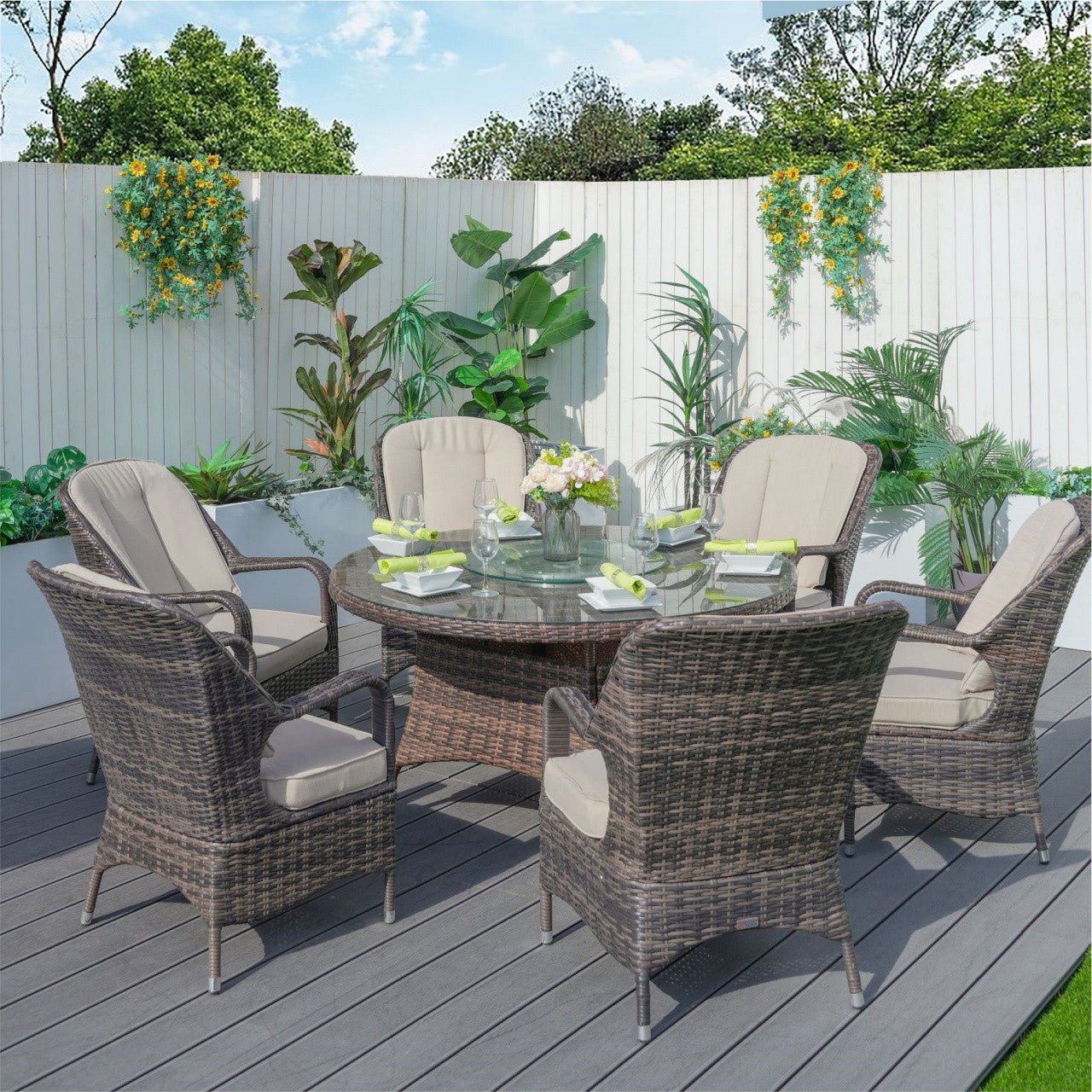 6 - Seater Outdoor Dining Set with Round Table (PAD - 1711) - Direct Wicker