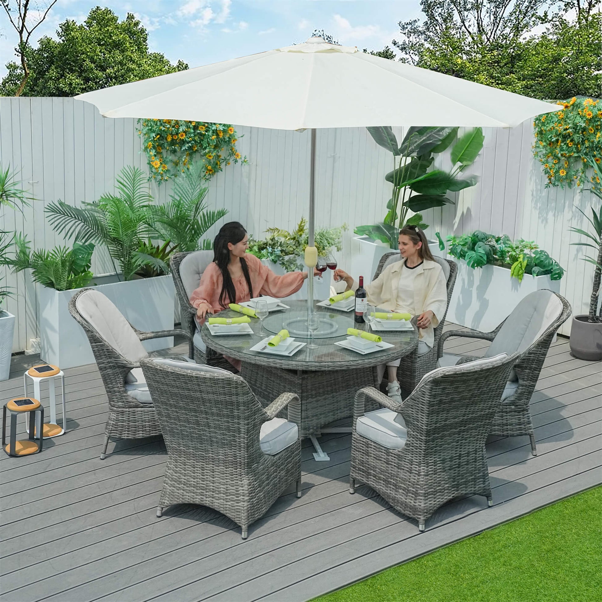 6 - Seater Outdoor Dining Set with Round Table (PAD - 1711) - Direct Wicker