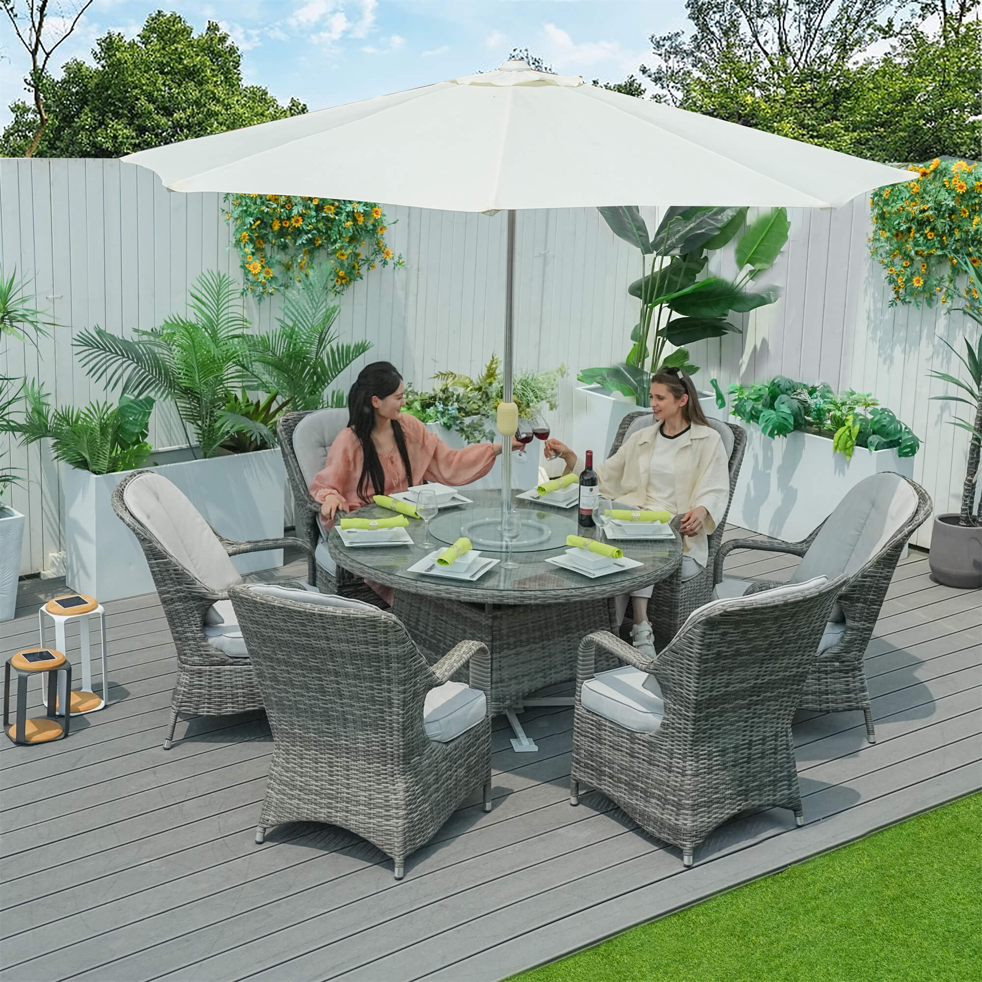 6 - Seater Outdoor Dining Set with Round Table (PAD - 1711) - Direct Wicker
