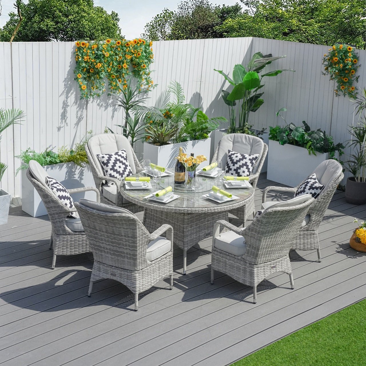 6 - Seater Outdoor Dining Set with Round Table (PAD - 1711) - Direct Wicker