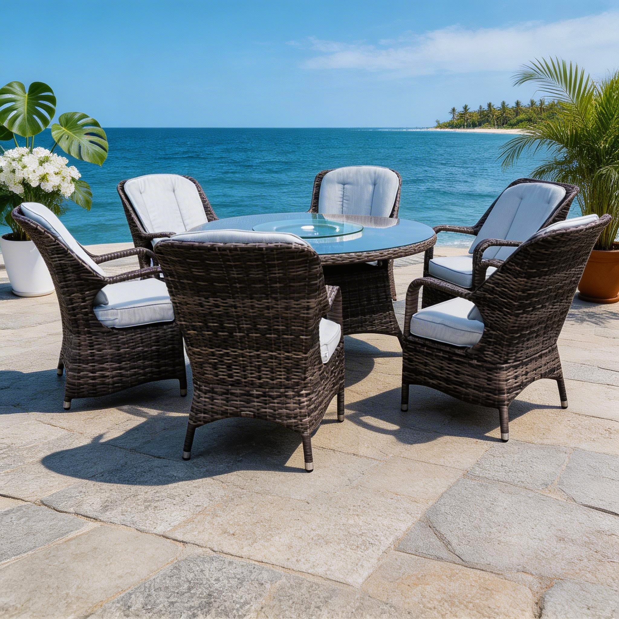 6 - Seater Outdoor Dining Set with Round Table (PAD - 1711) - Direct Wicker