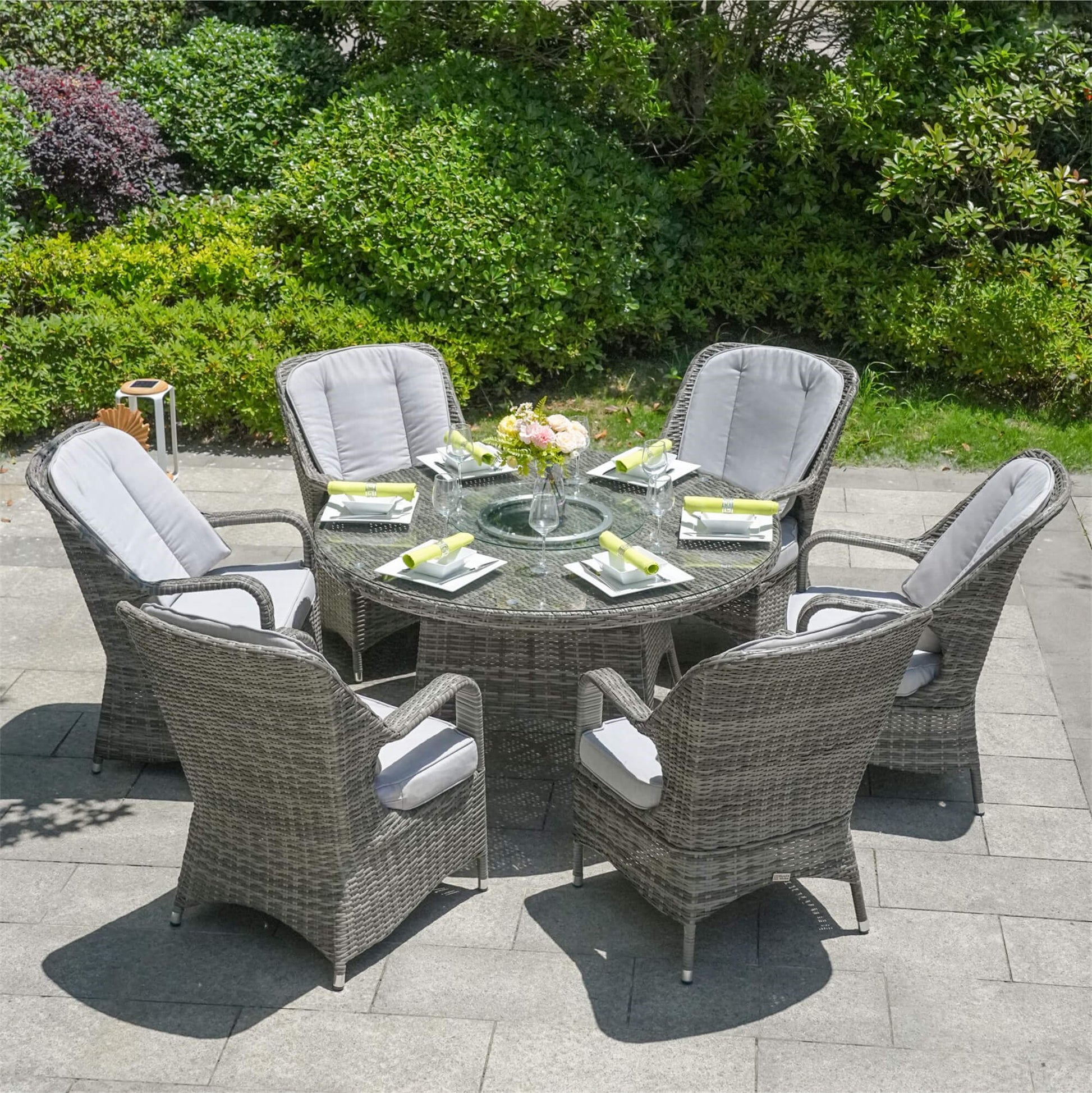 6 - Seater Outdoor Dining Set with Round Table (PAD - 1711) - Direct Wicker