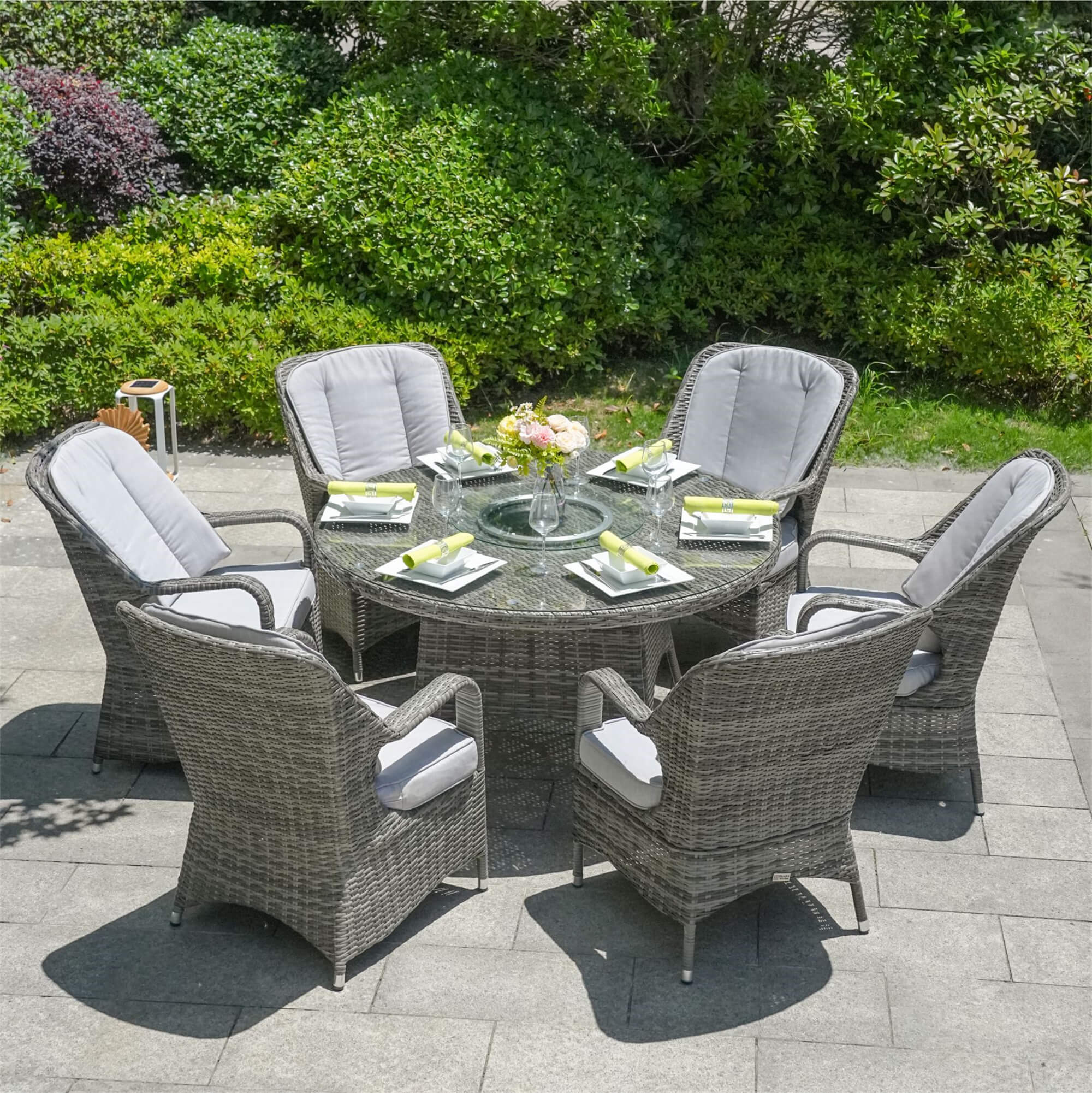 6 - Seater Outdoor Dining Set with Round Table (PAD - 1711) - Direct Wicker