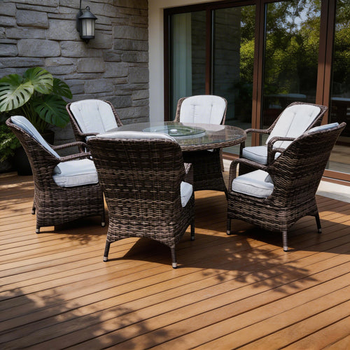 6 - Seater Outdoor Dining Set with Round Table (PAD - 1711) - Direct Wicker