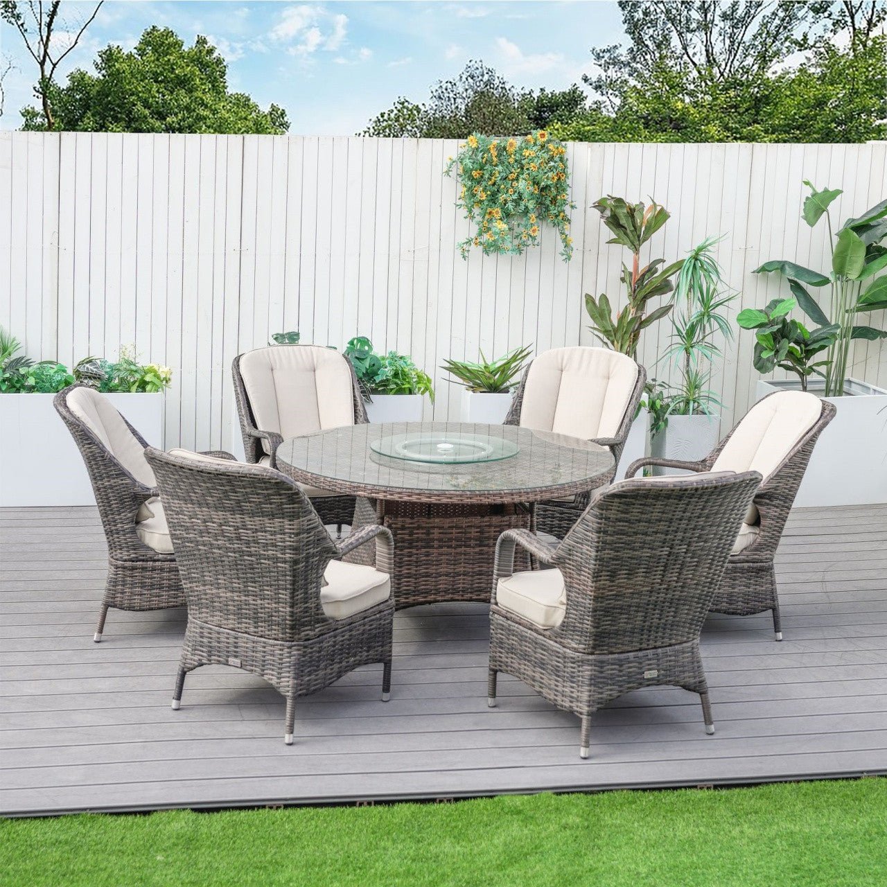 6 - Seater Outdoor Dining Set with Round Table (PAD - 1711) - Direct Wicker