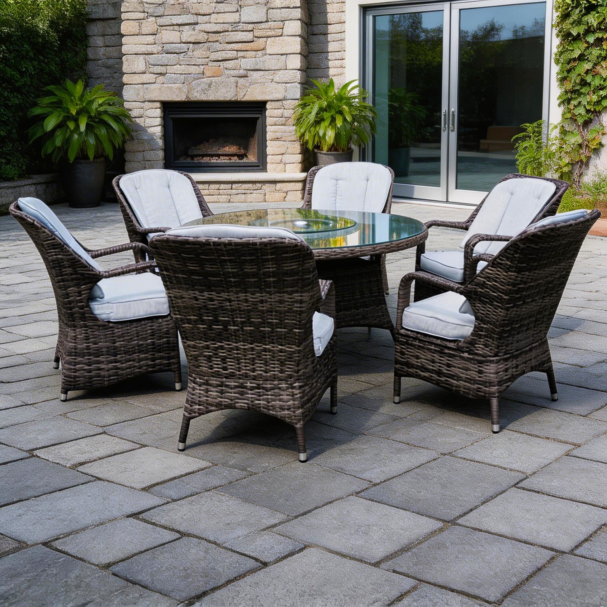 6 - Seater Outdoor Dining Set with Round Table (PAD - 1711) - Direct Wicker