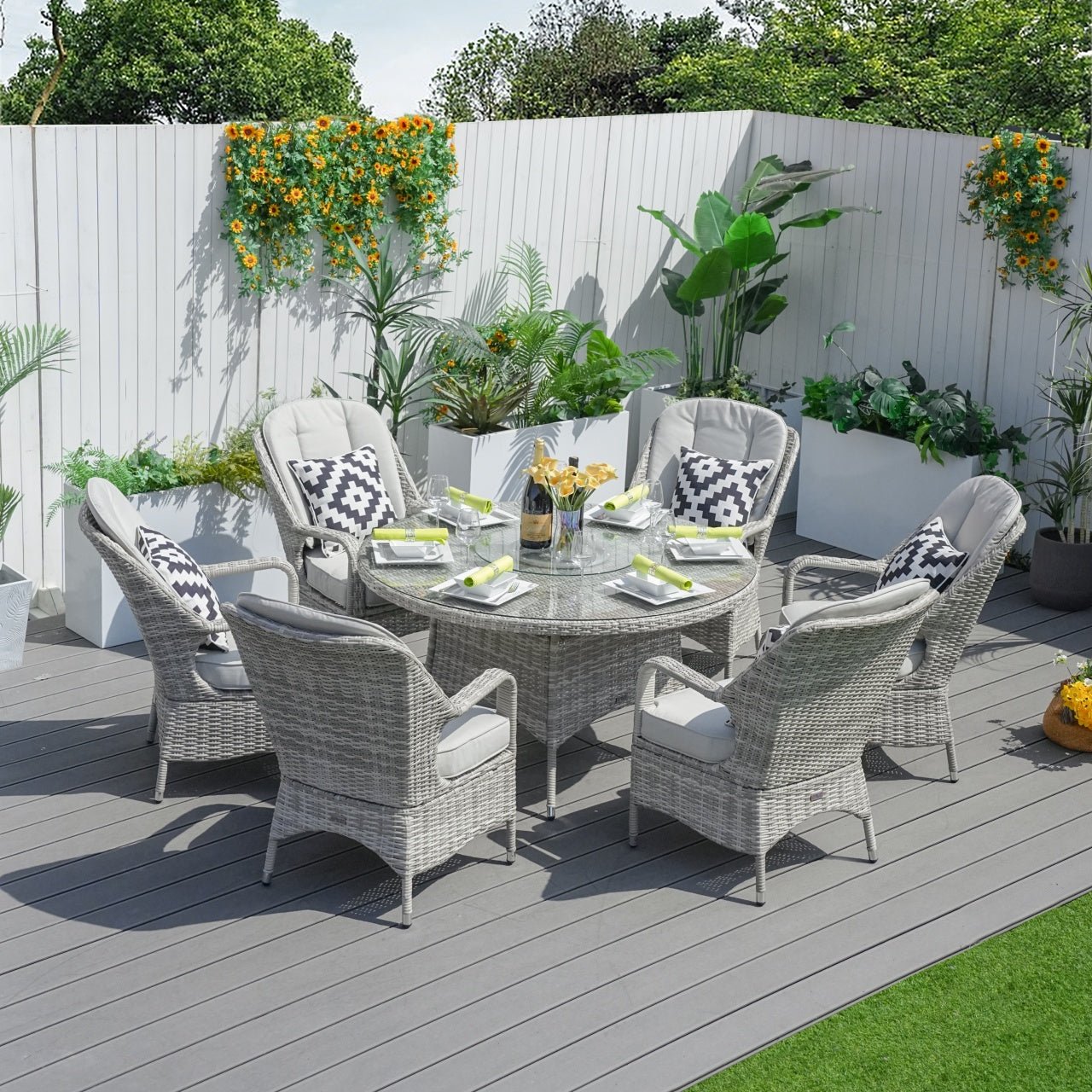 6 - Seater Outdoor Dining Set with Round Table (PAD - 1711) - Direct Wicker