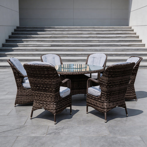 6 - Seater Outdoor Dining Set with Round Table (PAD - 1711) - Direct Wicker