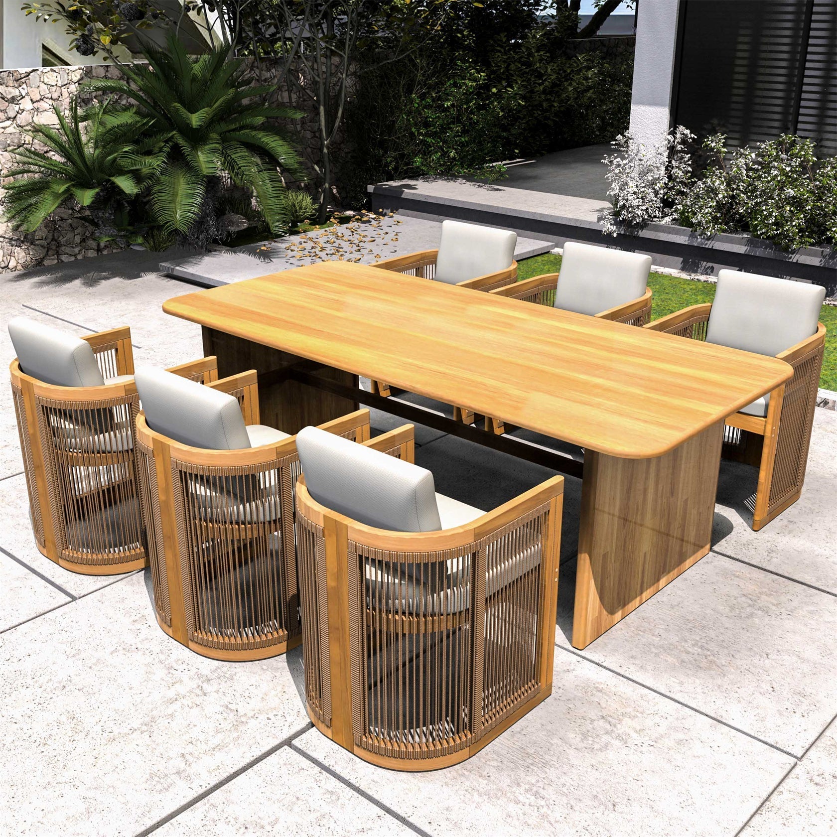 6 - Seater Outdoor Dining Table Set with 6 Chairs - Solid Wood Dining Set(PAD - 2517) - Direct Wicker