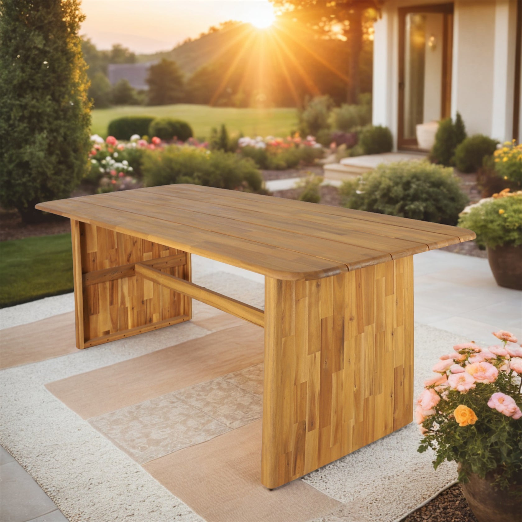 6 - Seater Outdoor Dining Table Set with 6 Chairs - Solid Wood Dining Set(PAD - 2517) - Direct Wicker