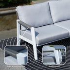 White Aluminum Outdoor Sofa Set with Rope Woven Accents – 5-Piece Modern Patio Conversation Set - Direct Wicker