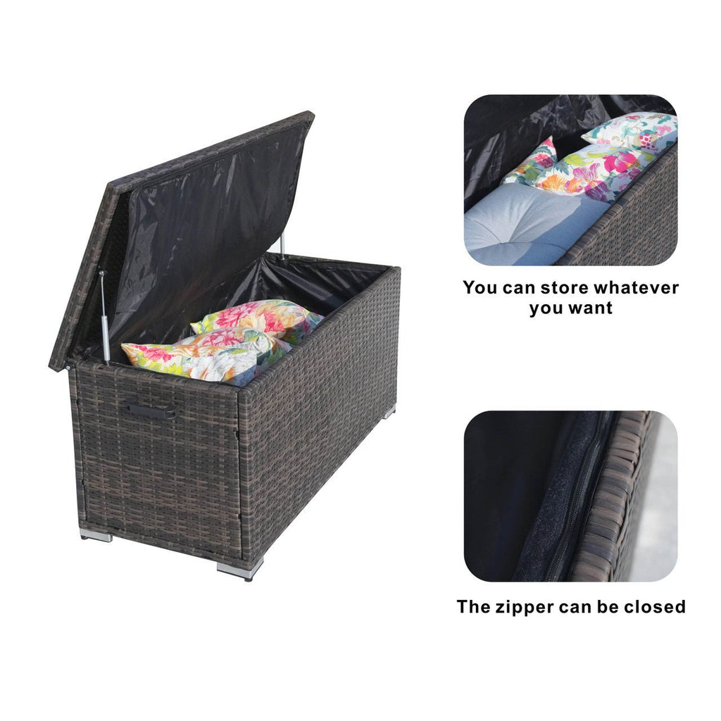 65 Gallon Capacity Outdoor Wicker Storage Box PE Wicker with Iron Frame (PA-3256S-I) - Direct Wicker