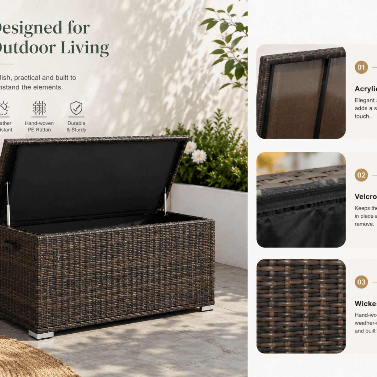 65 Gallon Capacity Outdoor Wicker Storage Box PE Wicker with Iron Frame (PA-3256S-I) - Direct Wicker