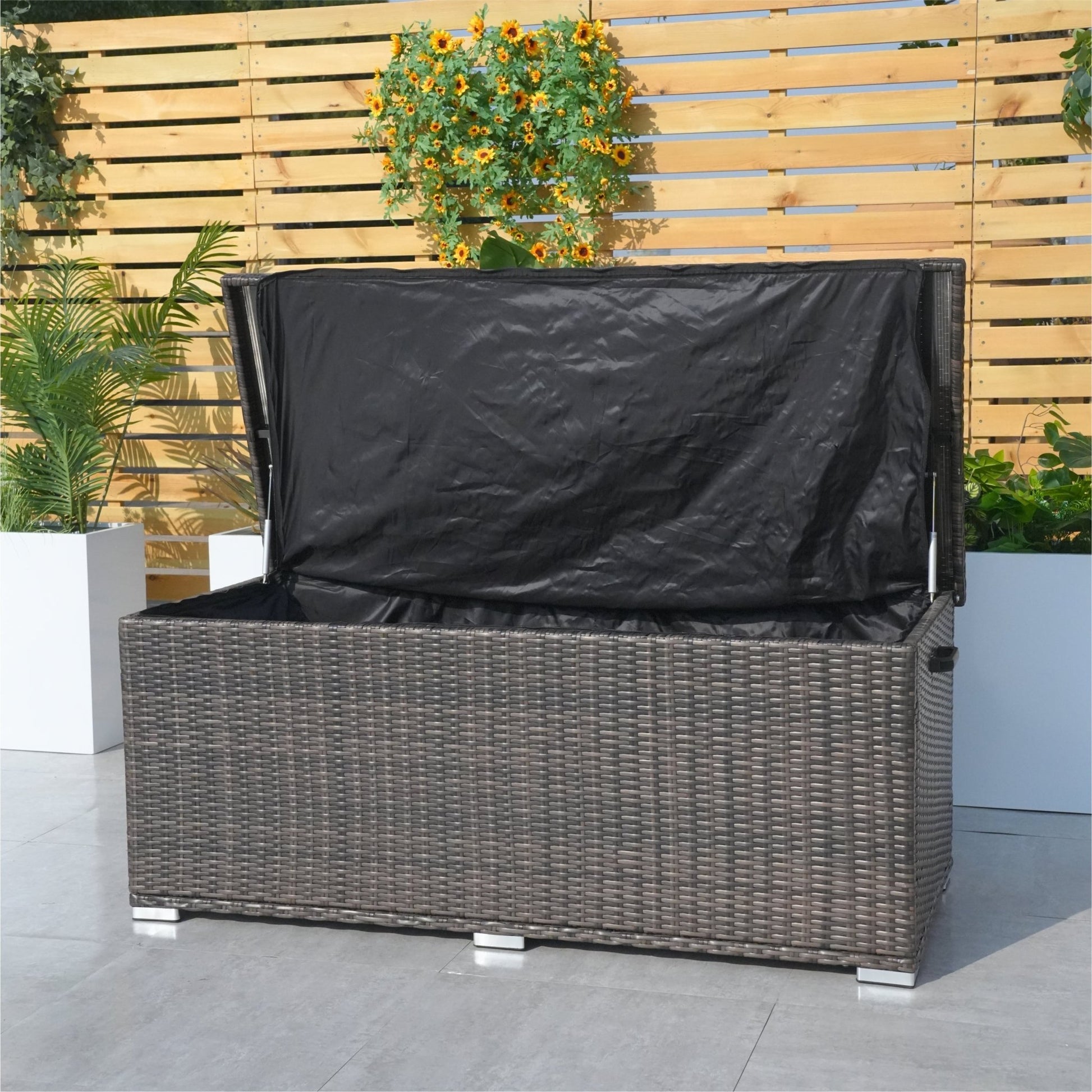 65 Gallon Capacity Outdoor Wicker Storage Box PE Wicker with Iron Frame (PA-3256S-I) - Direct Wicker