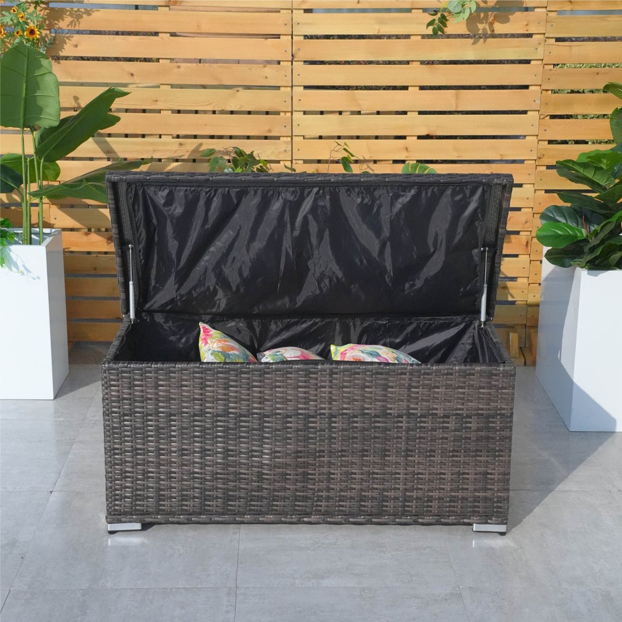 65 Gallon Capacity Outdoor Wicker Storage Box PE Wicker with Iron Frame (PA-3256S-I) - Direct Wicker