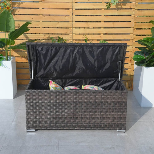 65 Gallon Capacity Outdoor Wicker Storage Box PE Wicker with Iron Frame (PA-3256S-I) - Direct Wicker