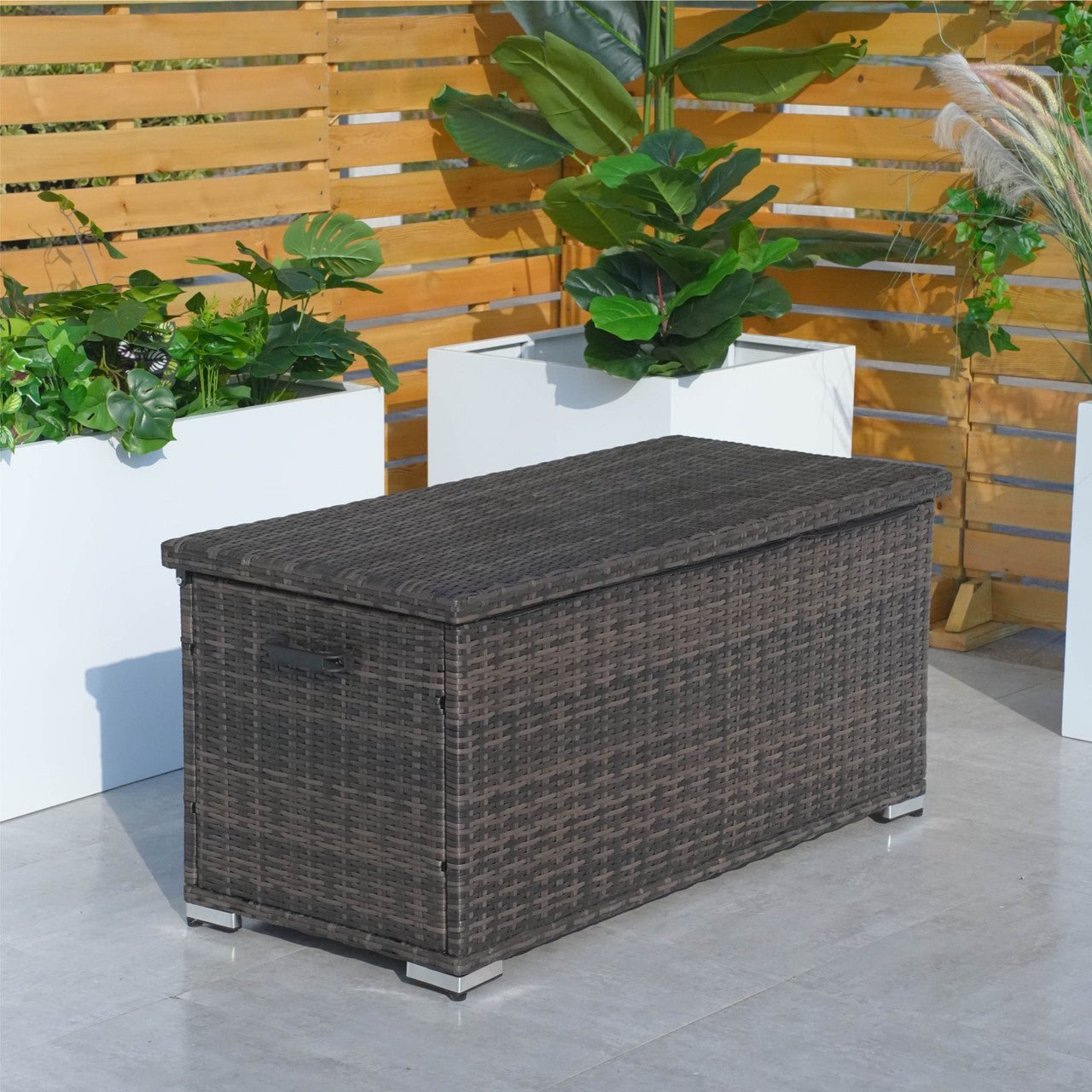65 Gallon Capacity Outdoor Wicker Storage Box PE Wicker with Iron Frame (PA-3256S-I) - Direct Wicker