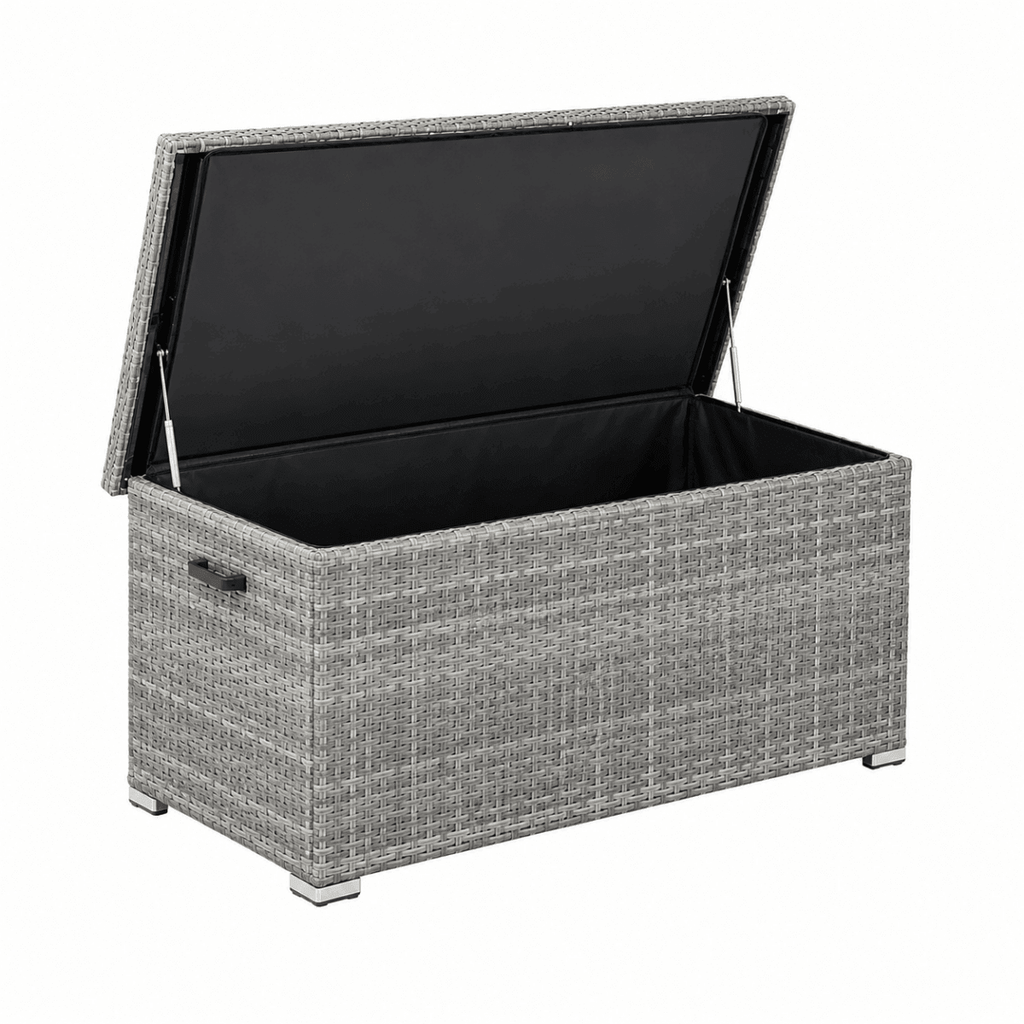 65 Gallon Capacity Outdoor Wicker Storage Box PE Wicker with Iron Frame (PA-3256S-I) - Direct Wicker