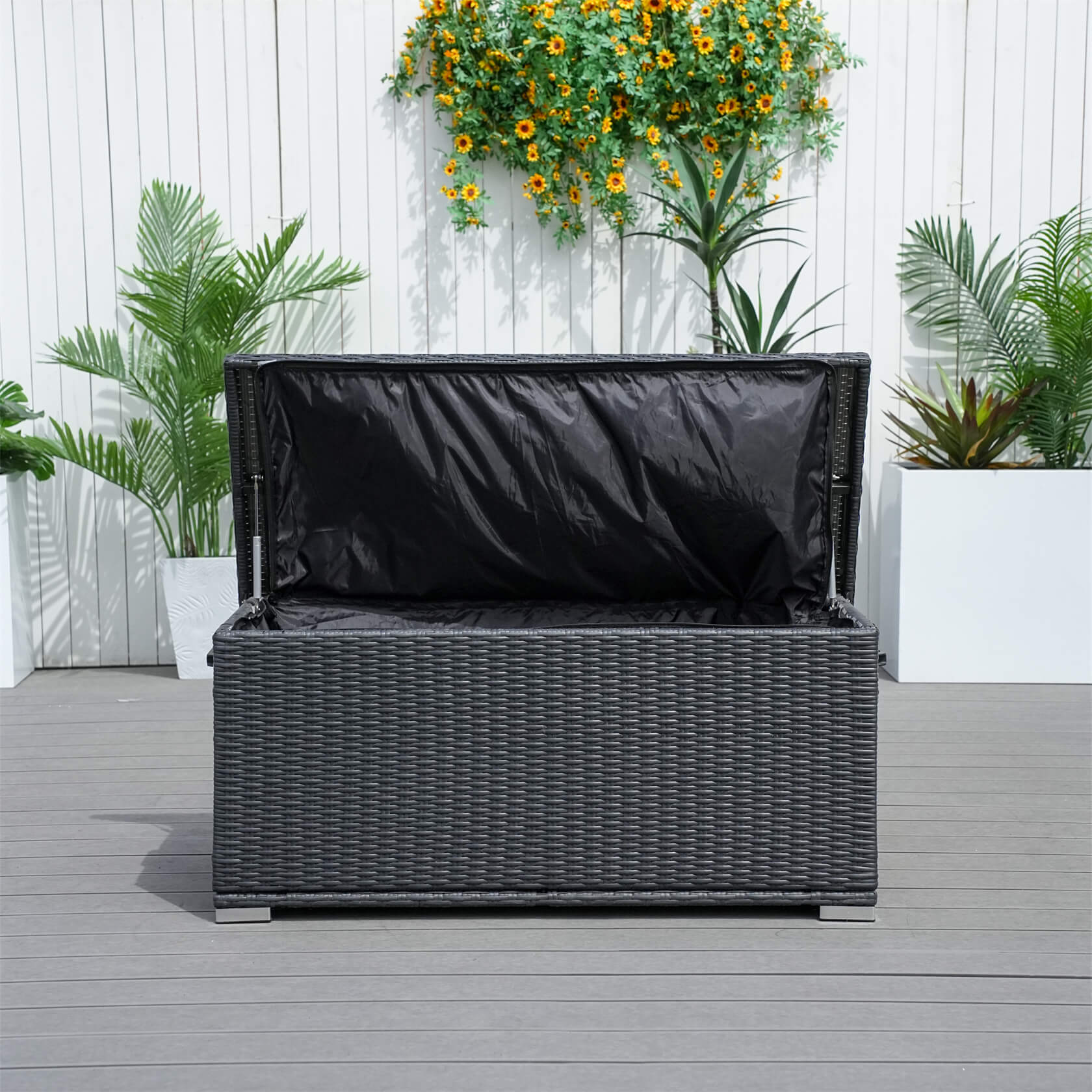 65 Gallon Capacity Outdoor Wicker Storage Box PE Wicker with Iron Frame (PA-3256S-I) - Direct Wicker