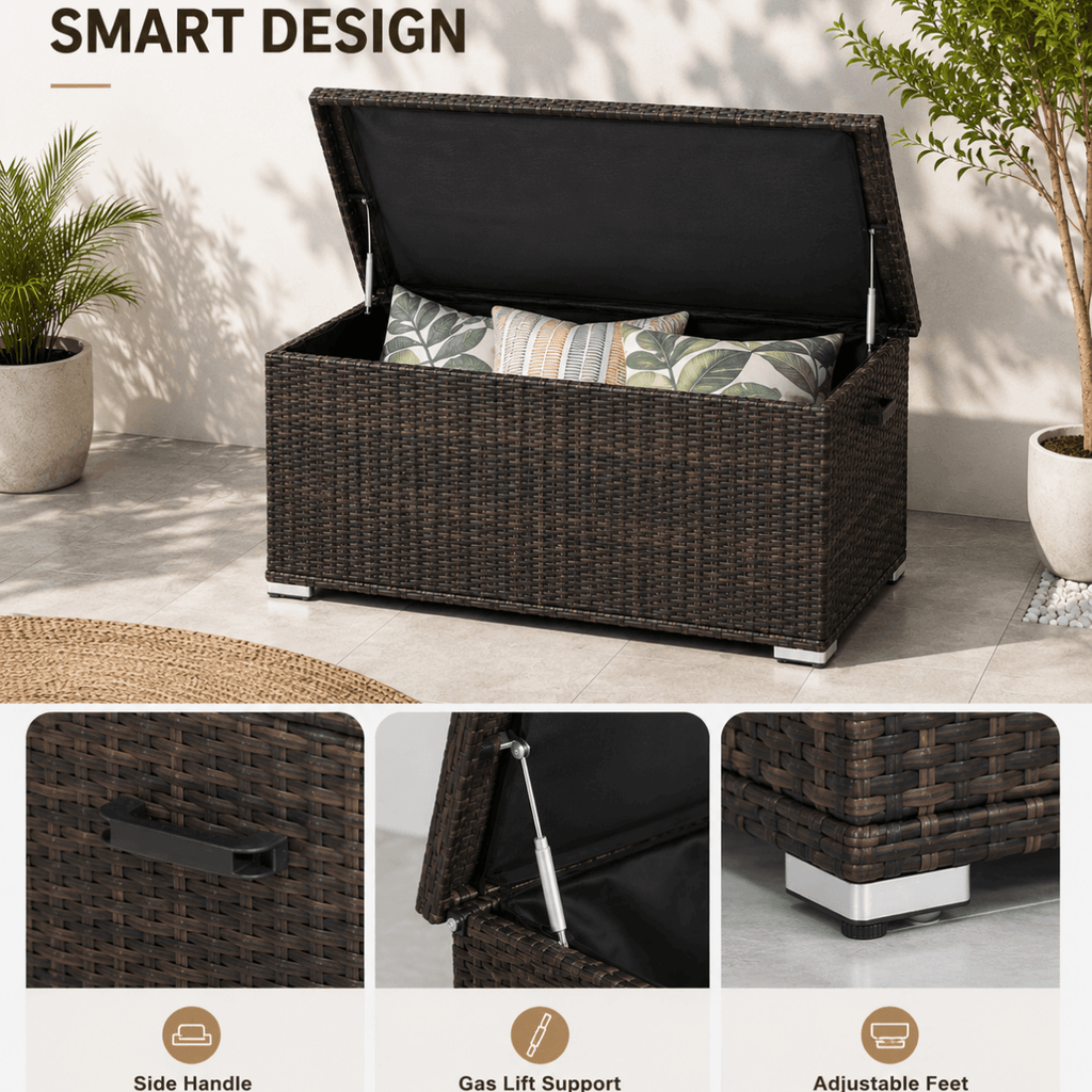 65 Gallon Capacity Outdoor Wicker Storage Box PE Wicker with Iron Frame (PA-3256S-I) - Direct Wicker